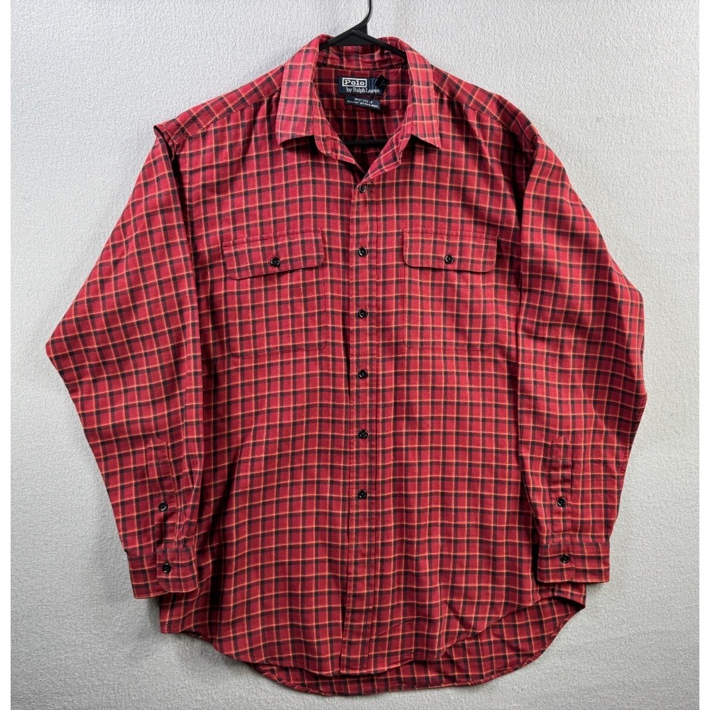 Vintage Polo Ralph Lauren Flannel Shirt Mens Medium Oversized‎ Wool Blend Plaid